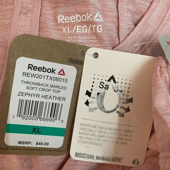Reebok XL Zephyr Pink Heather Crew Neck Back Cut-Out Moisture Wicking Muscle Tee - Picture 6 of 6